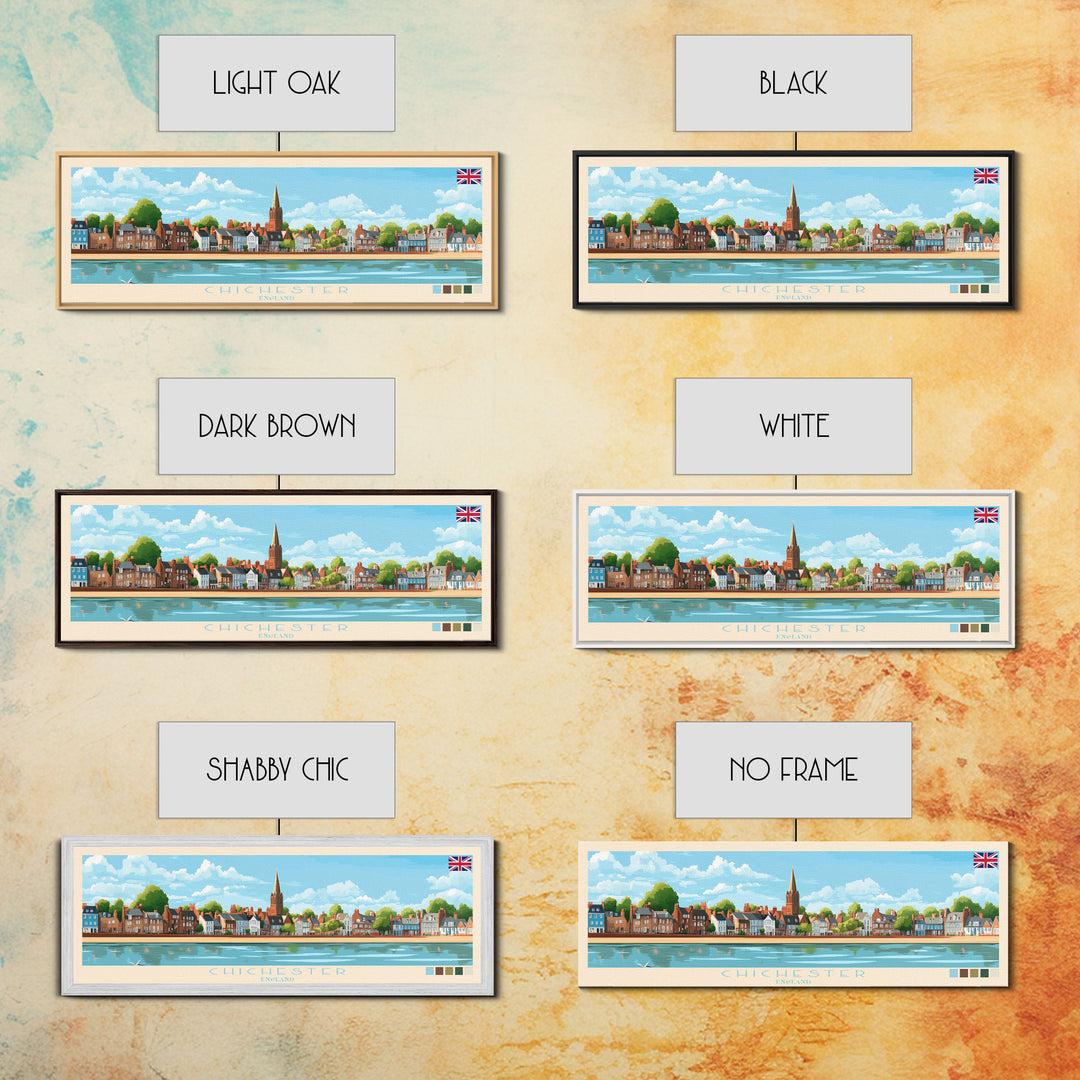Chichester, England Panoramic Travel Poster Canvas Print, Chichester, England Painting, England Art, Chichester Panoramic Travel Art, Travel Painting