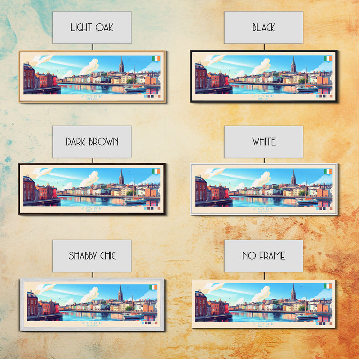 Cork, Ireland Panoramic Travel Poster Canvas Print, Cork, Ireland Painting, Ireland Art, Cork Travel Art, Living Room Painting