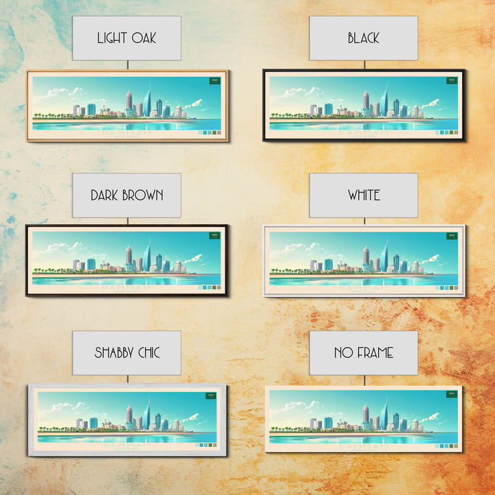Dammam, Saudi Arabia Panoramic Travel Poster Canvas Print, Dammam, Saudi Arabia Painting, Saudi Arabia Art, Dammam Travel Art, Guest Room Painting