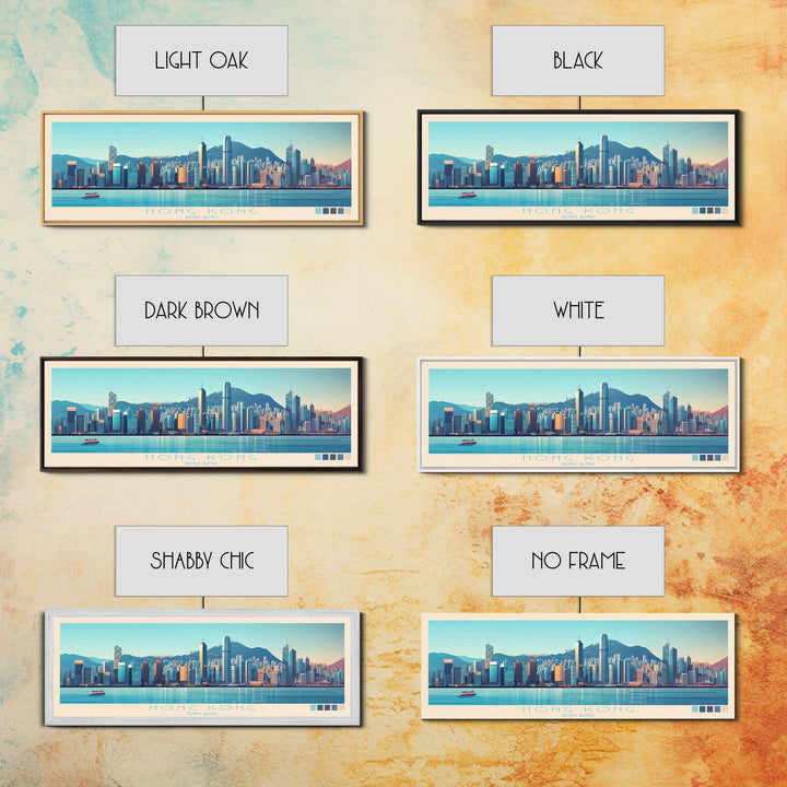 Panoramic Travel Poster Hong Kong, Hong Kong Canvas Print, Hong Kong, Hong Kong Painting, Hong Kong Art, Hong Kong Travel Art, Guest Room Painting