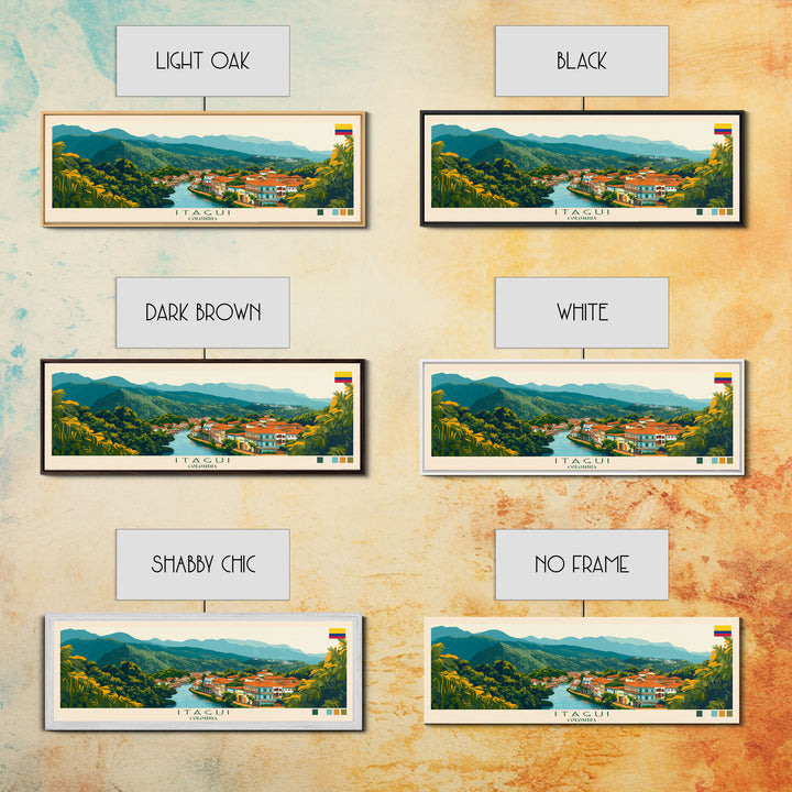 Panoramic Travel Poster Itagui, Colombia Canvas Print, Itagui, Colombia Painting, Colombia Art, Itagui Travel Art, Guest Room Painting