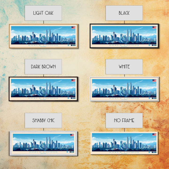 Kuala Lumpur, Malaysia Panoramic Travel Poster Canvas Print, Kuala Lumpur, Malaysia Painting, Malaysia Art, Kuala Lumpur Travel Art, Guest Room Painting