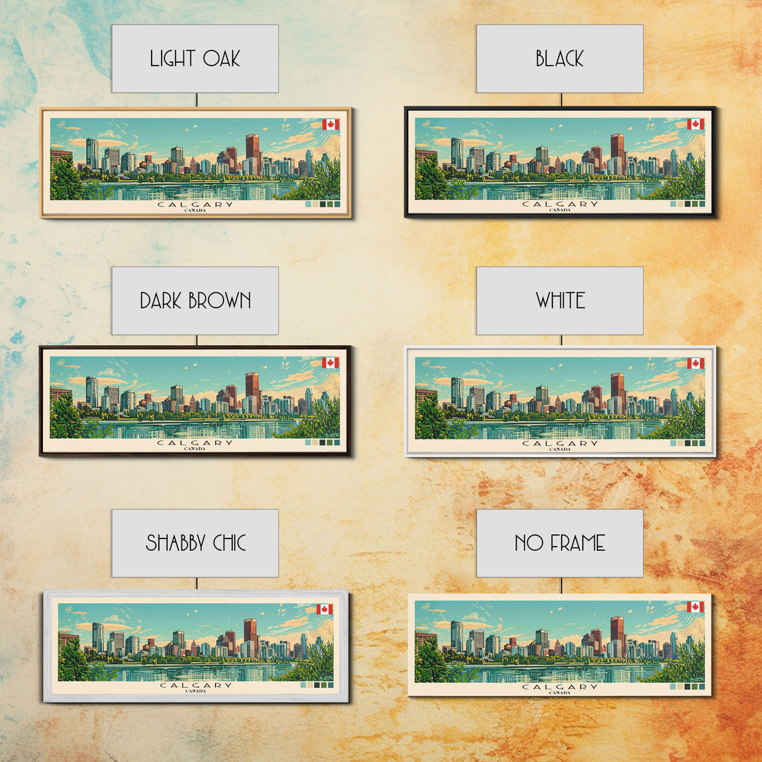 Calgary, Canada Panoramic Canvas Print, Calgary, Canada Painting, Canada Art, Calgary Travel Poster, Travel Art, Guest Room Painting