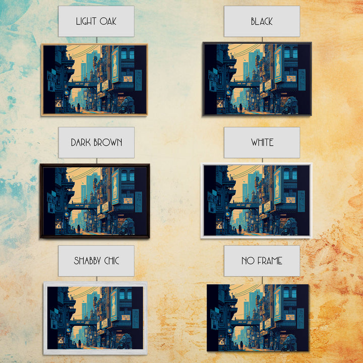 Futuristic Dystopian Cyberpunk City Blue Urban Fine Art Print, Wall Decor, Wall Poster, Wall Art Print