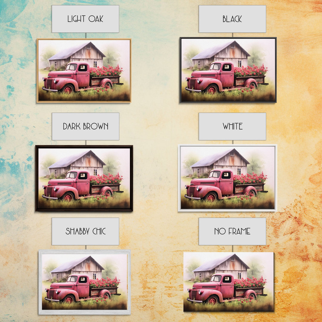 Old Pink Truck Used As a Flower Bed, Framed Canvas Print Or Poster, Rustic Farmhouse Decor, Primitive Art, Country Home Art