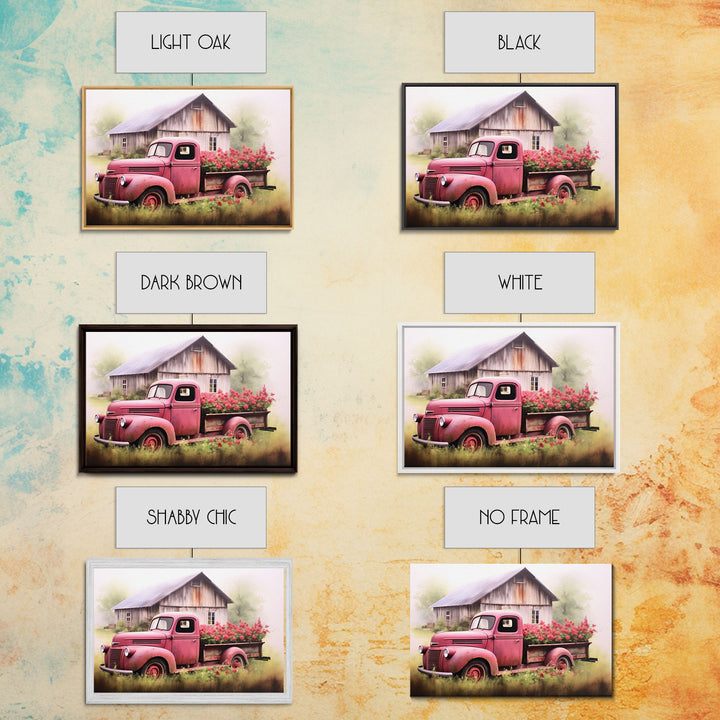 Old Pink Truck Used As a Flower Bed, Framed Canvas Print Or Poster, Rustic Farmhouse Decor, Primitive Art, Country Home Art