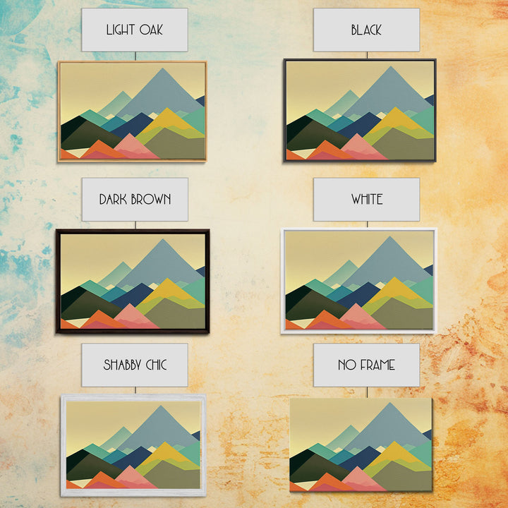 Swedish Style Art, Framed Canvas Print, Colorful Mountain Landscape Pop Art Style