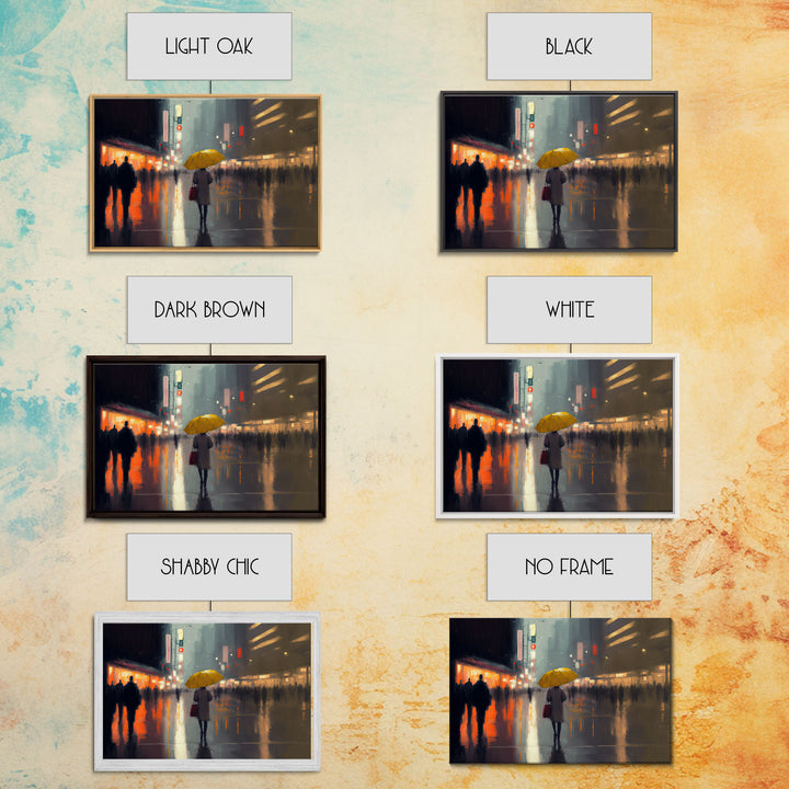 Rainy City At Night, Framed Canvas Print, Dystopian Rain Art, Huge Wall Art, Large Oversized Wall Decor