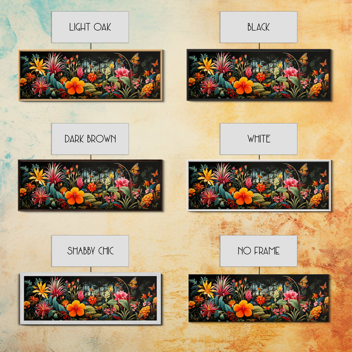 Beautiful Tropical Print "The Jungle" Framed Canvas Print, Panoramic Art, Extra Wide Wall Decor, Living Room Decor