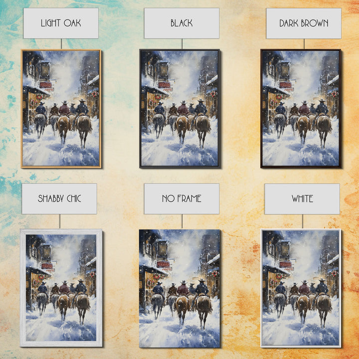 Cowboys Riding Into Town On Christmas, Western Christmas Decor, Framed Canvas Print, Christmas Outdoor Decor, Christmas poster