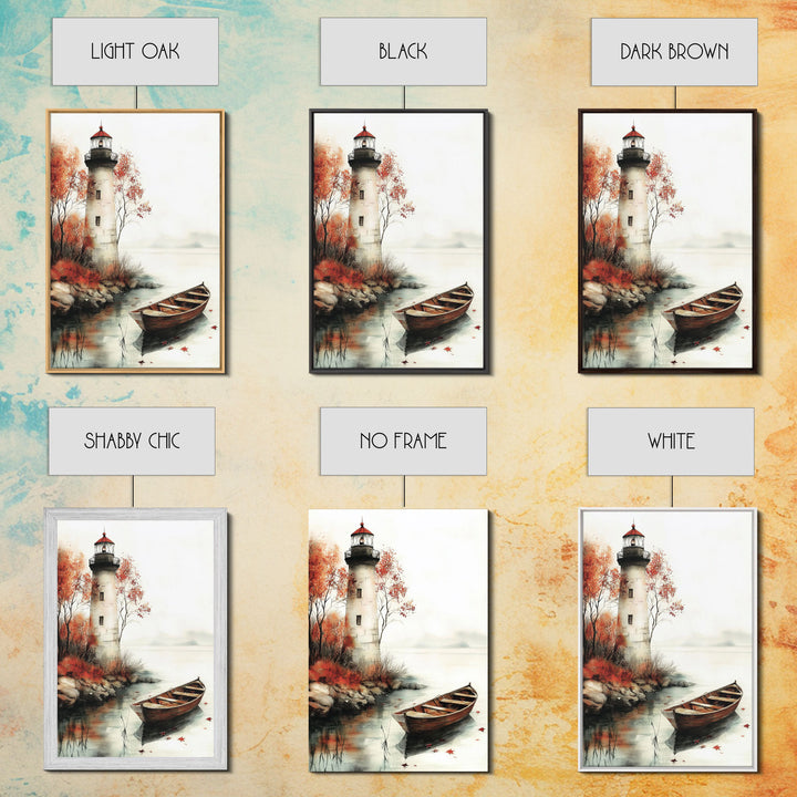 Lighthouse In The Fall, Framed Canvas Print, Fall Decor, Autumn Centerpiece Art, Boho Minimalist Style Wall Art
