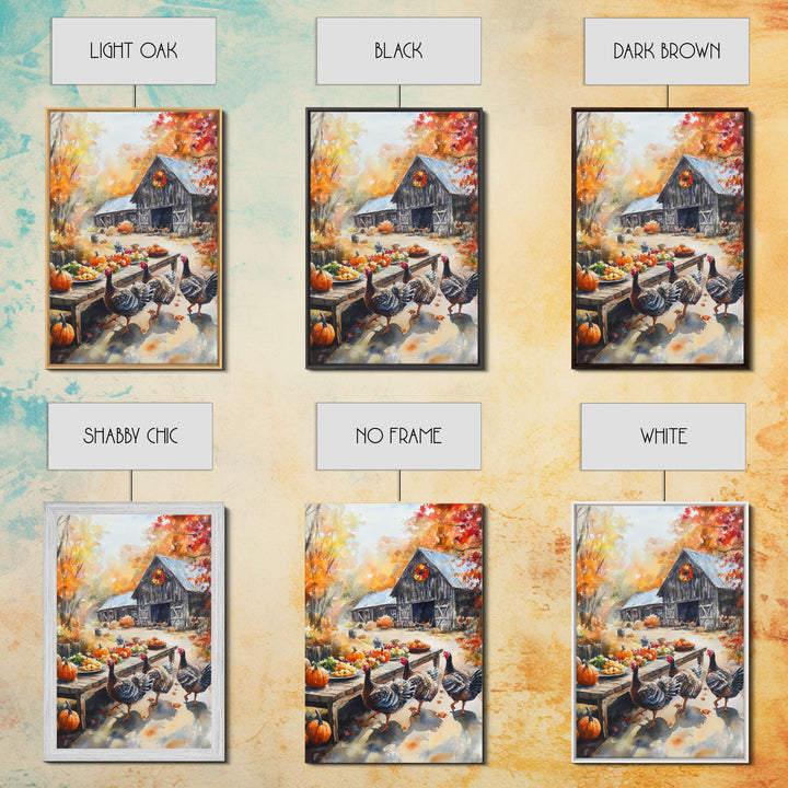 Painting Of A Barn In The Fall, Framed Canvas Print, Thanksgiving Decor, Turkey Painting, Turkey Art