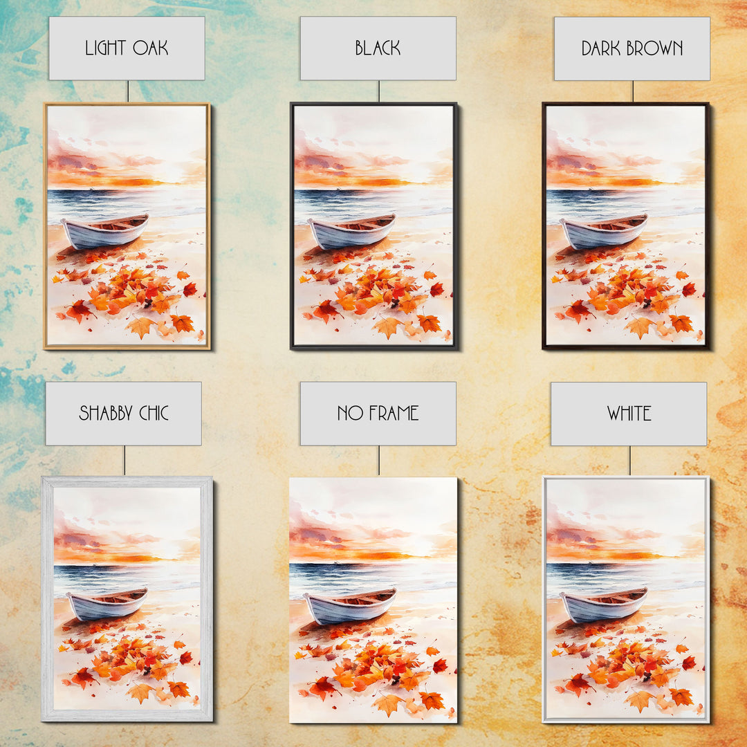 Canoe On A Serene Fall Lake, Framed Canvas Print, Autumn Decor, Fall Wall Art, Fall Poster, Autumn Prints Wall Art