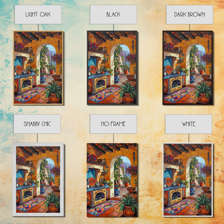 Colorful Southwestern Kitchen Framed Canvas Print Mexican Tile Art Decor Vibrant Wall Art Best Gift Idea Above Sofa Home Seasonal Decor