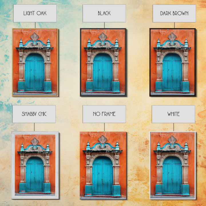 Change1 Mexican Wall Art, Colorful Mexican Door Architecture Painting Framed Canvas Print, Traditional Hacienda Architecture, Ready To Hang