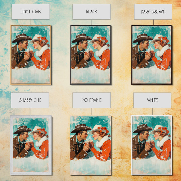 Cozy Couple Hot Cocoa Framed Canvas Print - Retro Vintage Christmas Art 2024 Christmas Decor Perfect for Holiday Wall Art