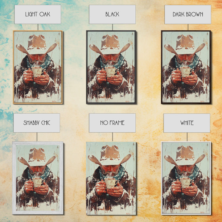 Cowboy Riding Horse in Winter Forest Framed Canvas Print - Moody Winter Landscape Art Perfect 2024 Christmas Home Decor