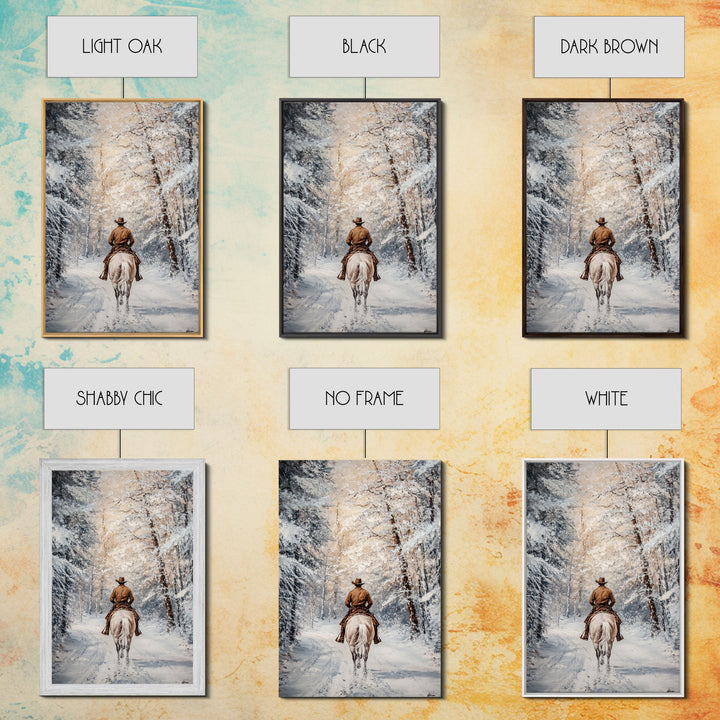 Cowboy by Window with Coffee Framed Canvas Print - Cozy Christmas Wall Art 2024 Rustic Holiday Decor and Gift Idea