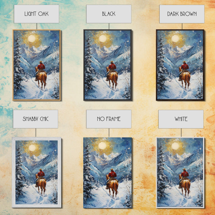 Cowboy in Winter Mountain Scene Canvas Print Christmas Wall Art Vintage Christmas Decor Winter Wonderland Gift Idea Seasonal Wall Art