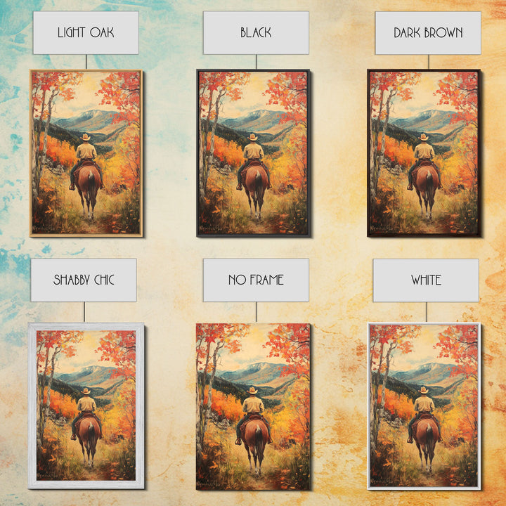 Cowboy in Autumn Landscape Canvas Print Fall Wall Art Vintage Christmas Wall Decor Country Christmas Gift Seasonal Wall Art Fall Decor