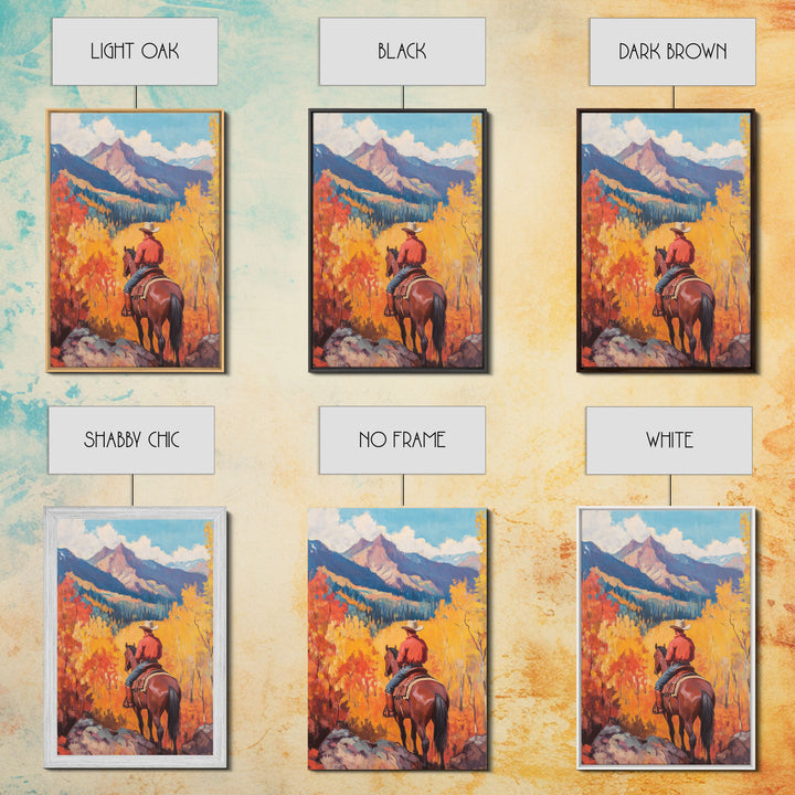 Cowboy in Snowy Mountain Valley Framed Canvas Print Christmas Wall Art Winter Wonderland Vintage Christmas Decor Gift Idea Moody Landscape