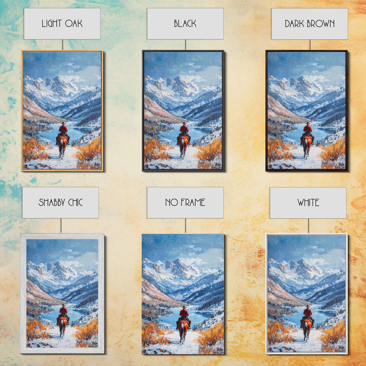 Cowboy in Snowy Mountain Range Canvas Print Winter Wonderland Art Christmas Decor Seasonal Wall Art Vintage Christmas Gift Christmas Decor