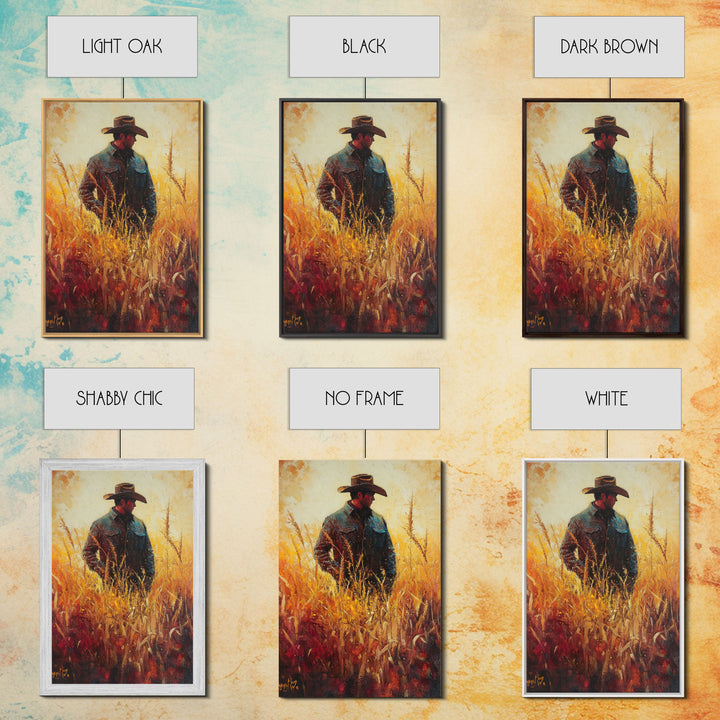 Cowboy in Golden Wheat Field Canvas Print, Western Landscape Art Gift, Seasonal Decor, Modern, Perfect Holiday Gift, Framed Canvas Print