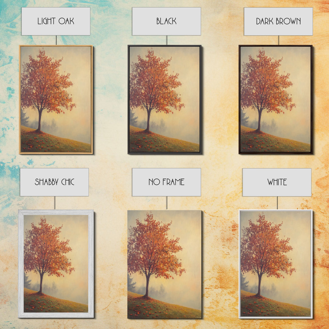 Framed Canvas Print of a Fall Landscape with Vibrant Autumn Tree and Leaves, Seasonal Wall Art, Best Gift Idea, Modern Farmhouse Decor
