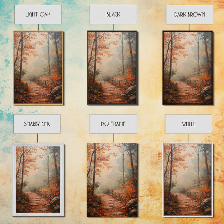 Framed Canvas Print of a Fall Path with Fence and Trees, Autumn Wall Art, Rustic Country Decor, Best Gift Idea, Modern Farmhouse Fall Decor