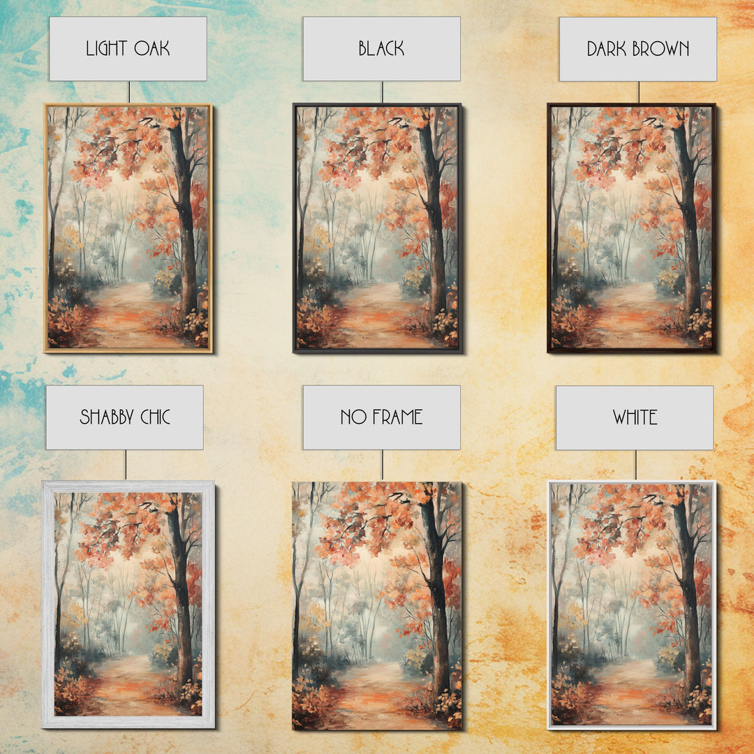 Framed Canvas Print of Foggy Autumn Forest with Red Leaves, Moody Landscape Wall Art, Fall Seasonal Decor, Best Gift Idea, Modern Farmhouse