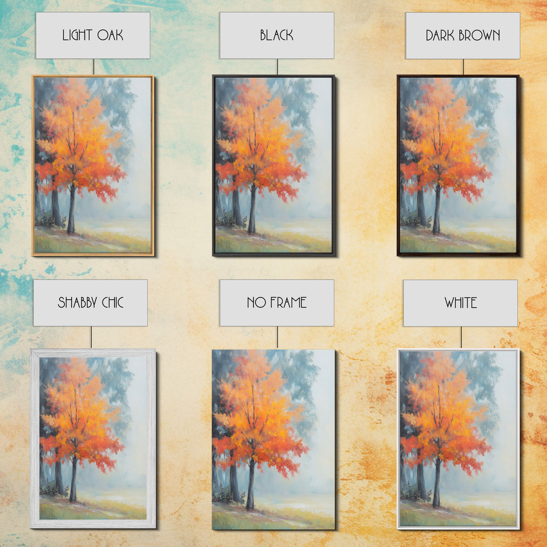 Canvas Print of Vibrant Autumn Tree in Misty Background, Seasonal Wall Art, Fall Decor, Best Gift Idea, Modern Farmhouse Landscape Art