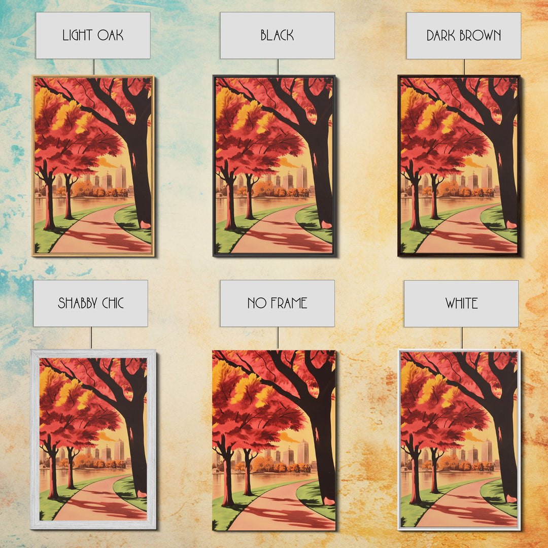 Canvas Print of City Park with Autumn Trees and Path, Seasonal Wall Art, Modern Farmhouse Decor, Best Gift Idea, Fall Cityscape Art