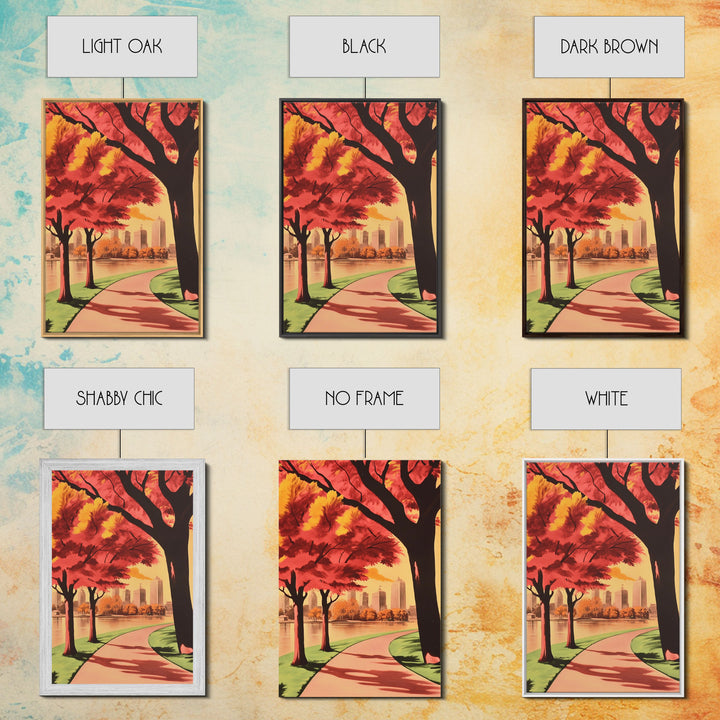 Canvas Print of City Park with Autumn Trees and Path, Seasonal Wall Art, Modern Farmhouse Decor, Best Gift Idea, Fall Cityscape Art
