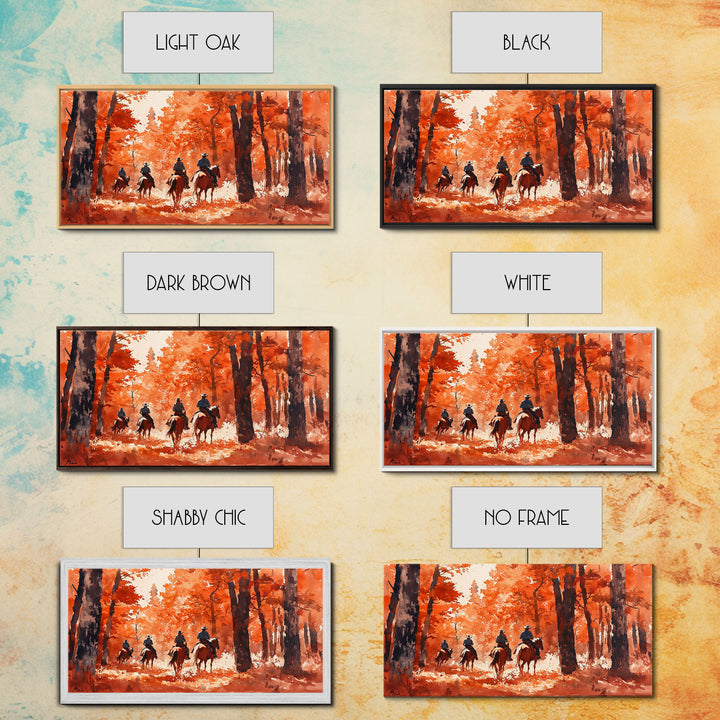 Framed Canvas Print Fall Forest Riders in Autumn Colors, Rustic Cowboy Wall Art, Perfect Fall Decor and Seasonal Home Art