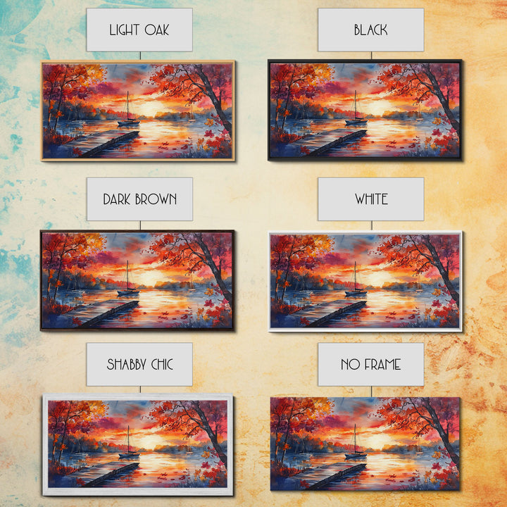 Fall landscape art Canvas Print sunset on lake sailboats moody landscape holiday wall art vintage fall decor gift idea autumn wall art