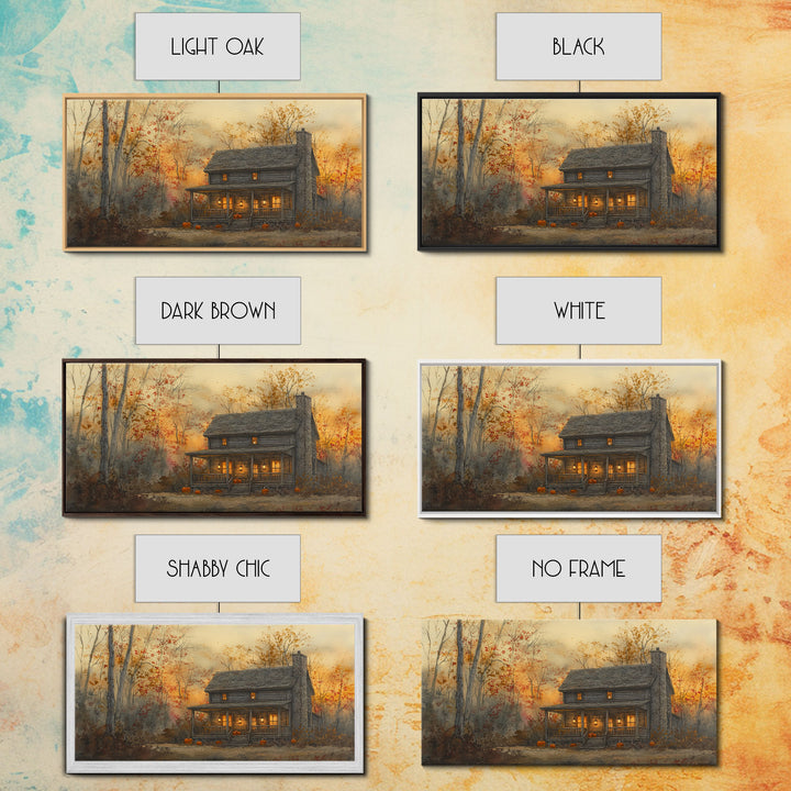 Spooky farmhouse art, Halloween wall art, autumn pumpkin decor, rustic wall print, moody landscape, vintage fall art, framed canvas print