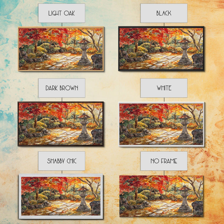 Beautiful Autumn Garden Path with Lantern, Fall Decor, Watercolor Landscape Art, Framed Canvas Print, Wall Art, Farmhouse Decor, Gift Idea