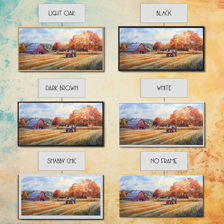 Red Barn in Autumn Landscape, Framed Canvas Print, Farmhouse Fall Decor, Watercolor Wall Art, Above Sofa Art, Wall Decor, Gift Idea 2024