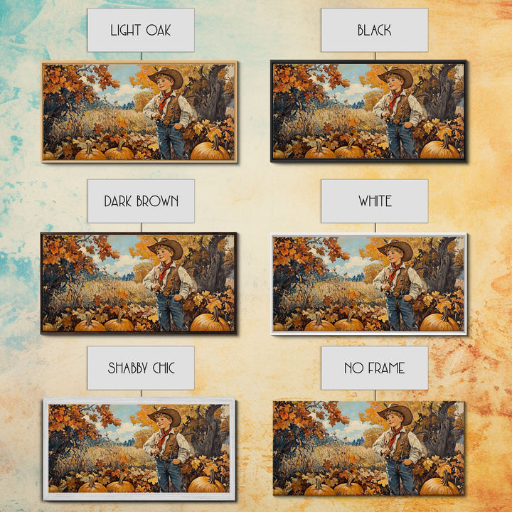 Vintage Fall Cowboy Framed Canvas Print, Retro Autumn Wall Art, Farmhouse Pumpkin Patch, Gift Idea, Harvest Home Decor, Rustic Art Piece
