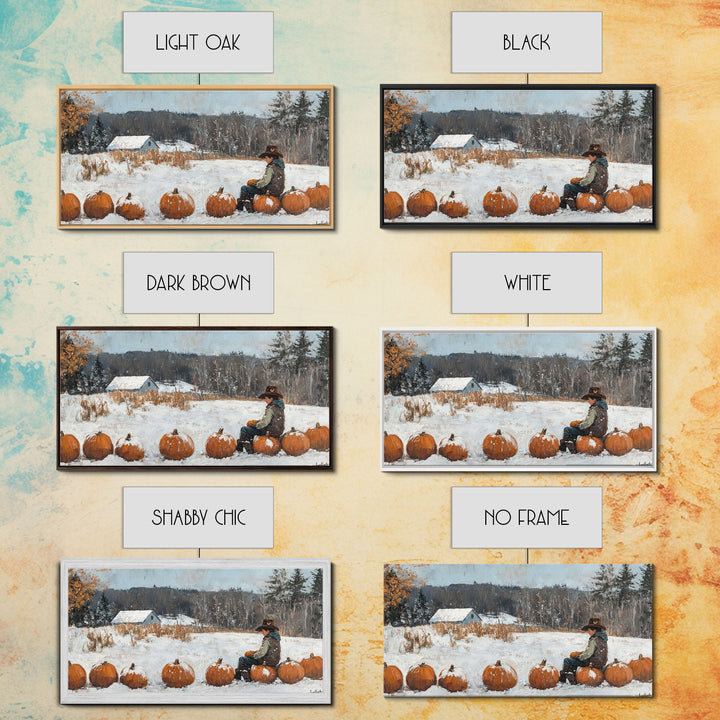 Cowboy Sipping Coffee Autumn Decor Framed Canvas Print Perfect Above Sofa Wall Art Western Home Decor Moody Fall Artwork Rustic