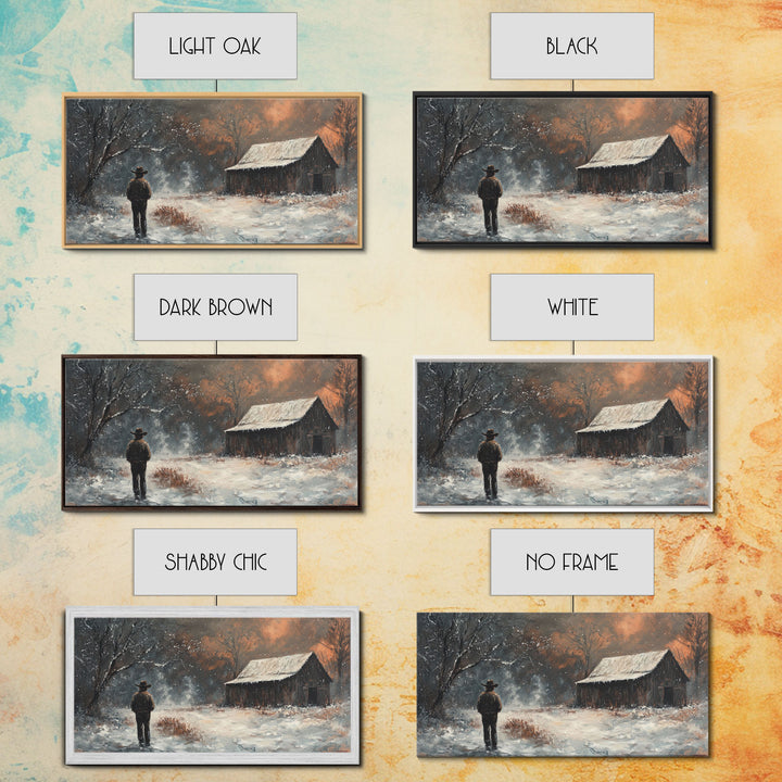 Cowboy On The Farm, Framed Canvas Print Fall Cowboy Wall Art Above Sofa Decor Moody Fall Western Wall Art