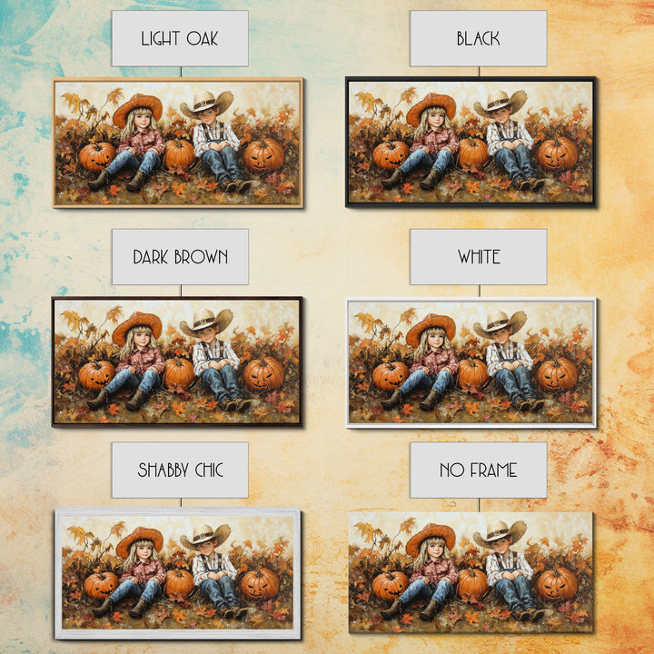 Framed Canvas Print Cowboy On Horse Overlooking Fall Mountain Peaks Western Horse Rider Autumn Scenic Wall Art Fall Colors