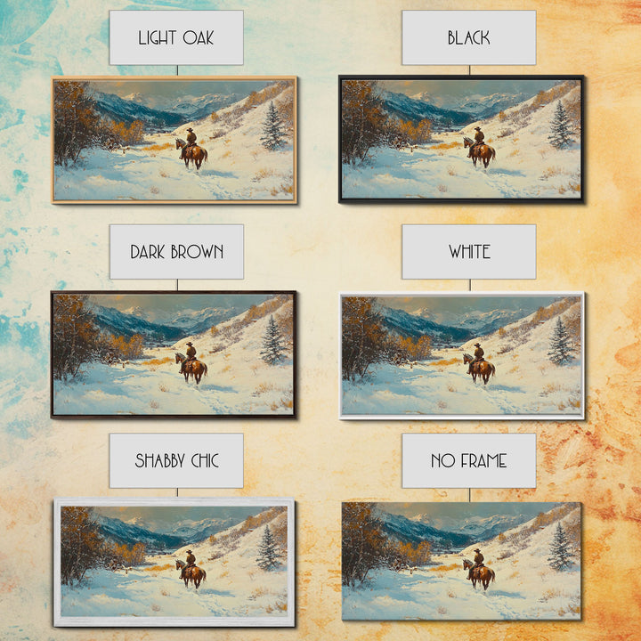 Cowgirl with yellow scarf in fall forest, Framed Canvas Print, tall dramatic black white wall art with a pop of color, moody autumn decor