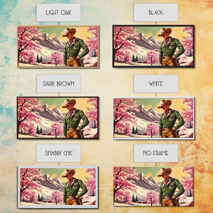 Retro Framed Canvas Print of a woman in a white dress standing next to a vintage pink truck, holiday wall art gift ideas any space