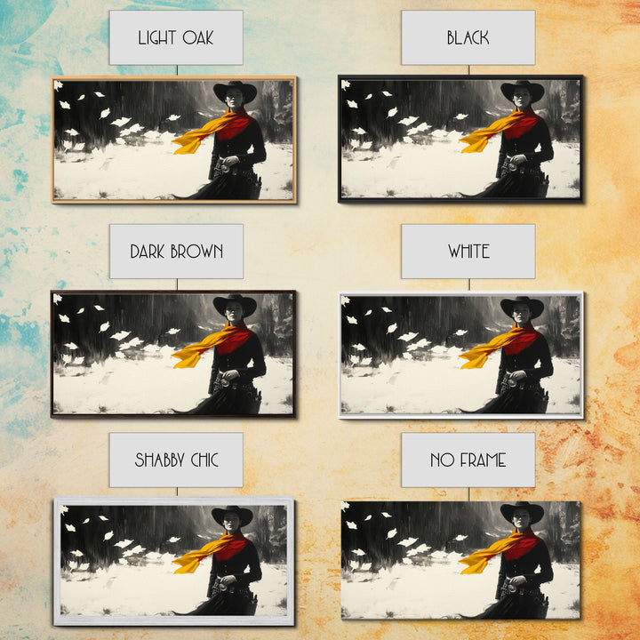 Bold Framed Canvas Print of a Cowgirl Riding Through Snow, Western Horse Art, Dynamic Winter Wall Decor and Christmas Holiday Gift Idea