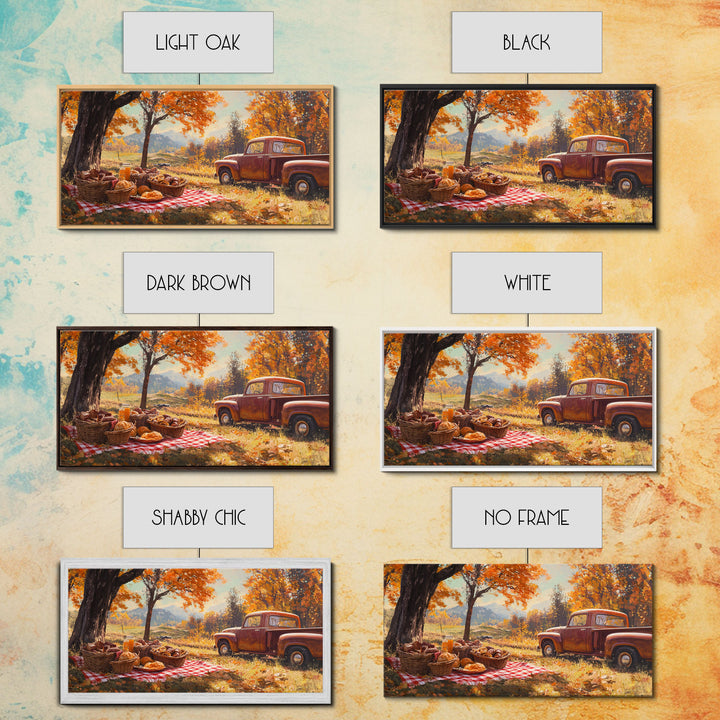 Fall Picnic Afternoon Framed Canvas Print, Rustic Farmhouse Decor, Autumn Country Landscape Art, Modern Farmhouse Wall Art, Seasonal Gift