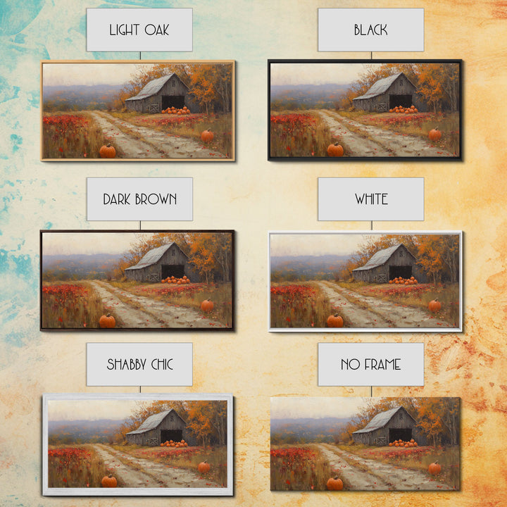 Scenic Country Farmhouse Autumn Harvest Framed Canvas Print with Pumpkins, Rustic Farmhouse Fall Art, Wall Decor, Seasonal Wall Art Gift