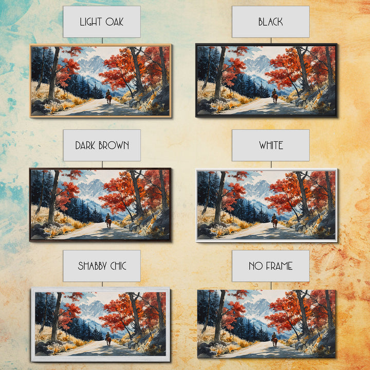 Cowboy Riding In Winter Snow Framed Canvas Print Tall Art Winter Landscape Rustic Christmas Decor Western Home Wall Art Mountain Gift Idea