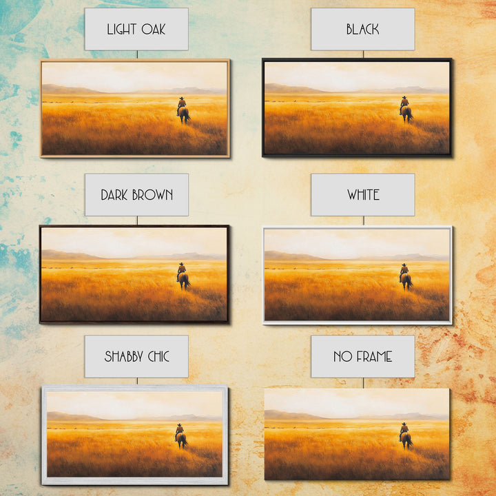 Herding Cattle Across Plains Framed Canvas Print Tall Art Rustic Autumn Landscape Western Country Decor Fall Home Wall Art Farmhouse Gift