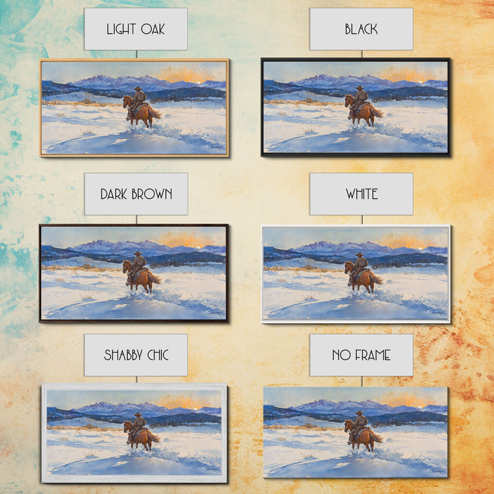 Cowboy In Golden Light Framed Canvas Print Tall Art Autumn Country Landscape Fall Decor Rustic Western Wall Art Farmhouse Decor Gift